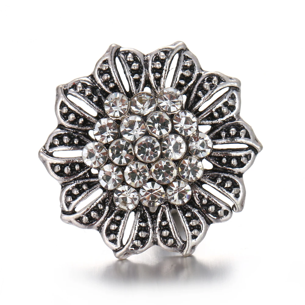 New Sunflower Snap Buttons Jewelry Vintage rhinestone crystal 18mm Button DIY Charm Fit Bracelet Bangles SB050 | Украшения и