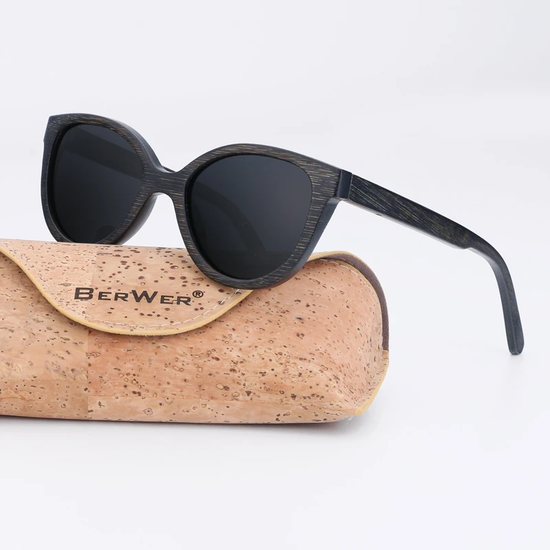 BerWer Bamboo солнцезащитные очки поляризованные винтажные черные солнцезащитные очки деревянные женские бабочка женские солнцезащитные очки деревянные очки