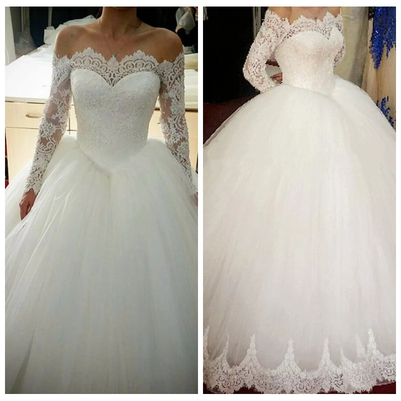 

Empire Lace Appliques Bateau Long Sleeves Wedding Dresses 2021 A-Line Bridal Gowns Formal Long Vestidos De Mariee Spring Garden