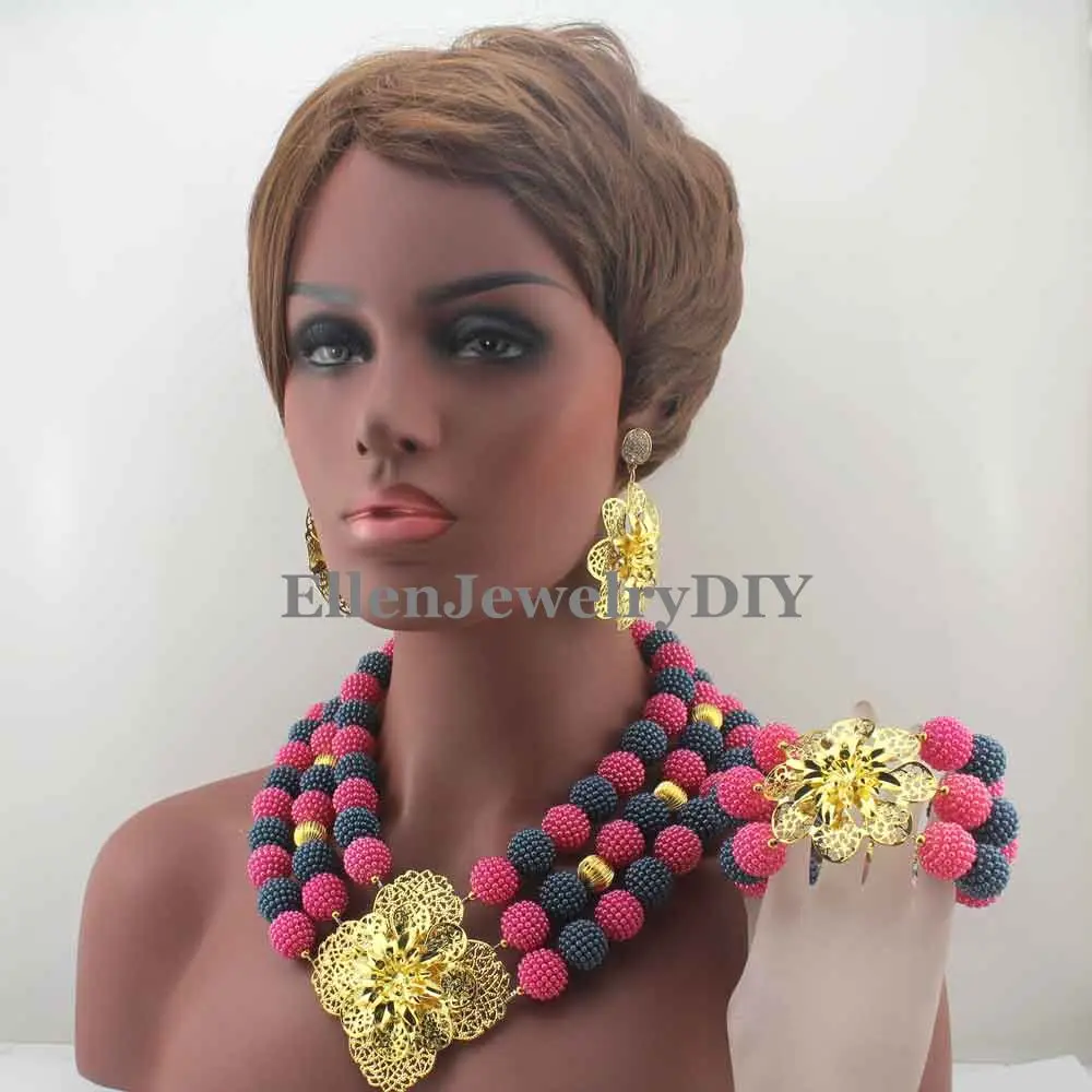 

Nigerian Wedding African Mix Beads Rushed Classic Women Jewelry Set New Arrived Nigerian Set Necklace African Beads W13234