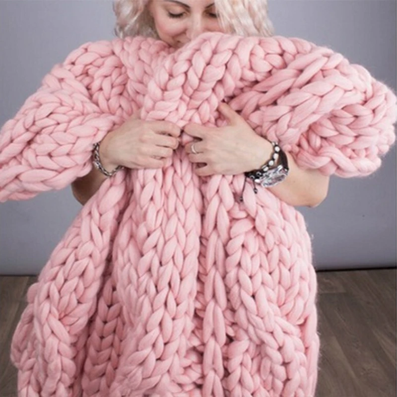 Модное рукоятка толстого вязаного одеяла из плотной имитации шерсти полиэстера для зимы, мягкое теплое покрывало для бросания с доставкой.