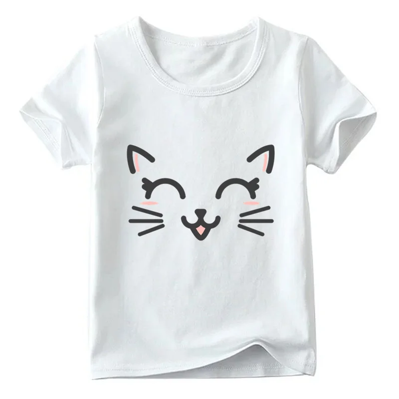 Детская забавная футболка с изображением милого цветка кота и лица летние топы