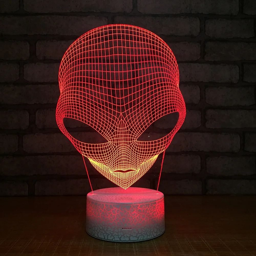 Светодиодный ночной Светильник Alien 3D с белым трещиновым основанием 7 цветов