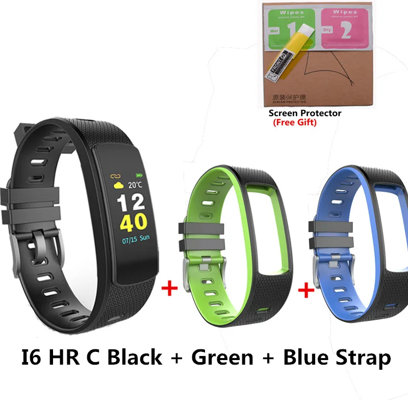 add green blue strap IWOWNfit IWOWN I6 HR C смарт-браслет часы кровяное давление монитор сердечного ритма Смарт-браслет для мужчин и женщин спортивный фитнес-трекер - Цвет: add green blue strap