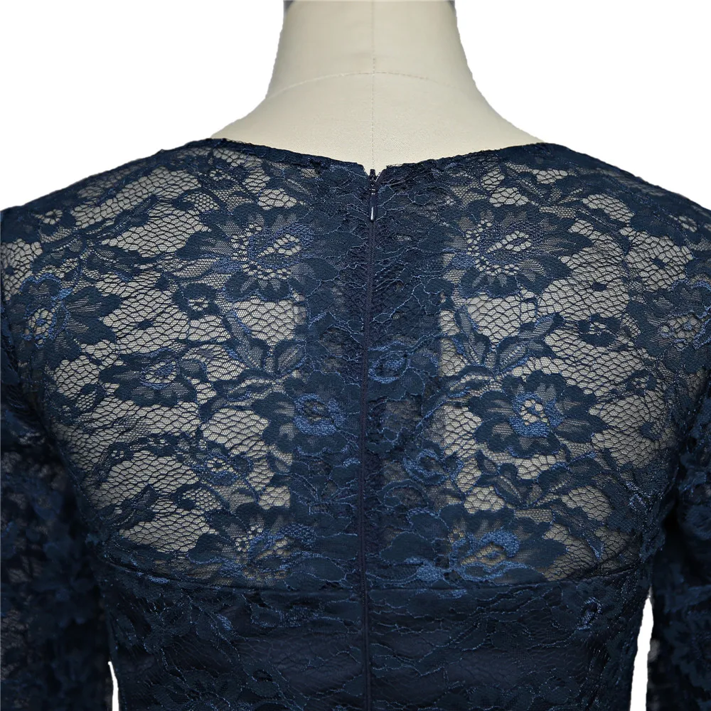 Navy Blue Mother Of The Bride Dresses Sheath 3/4 Sleeves Lace Bow Plus Size Short Formal Groom Dress For Wedding | Свадьбы и