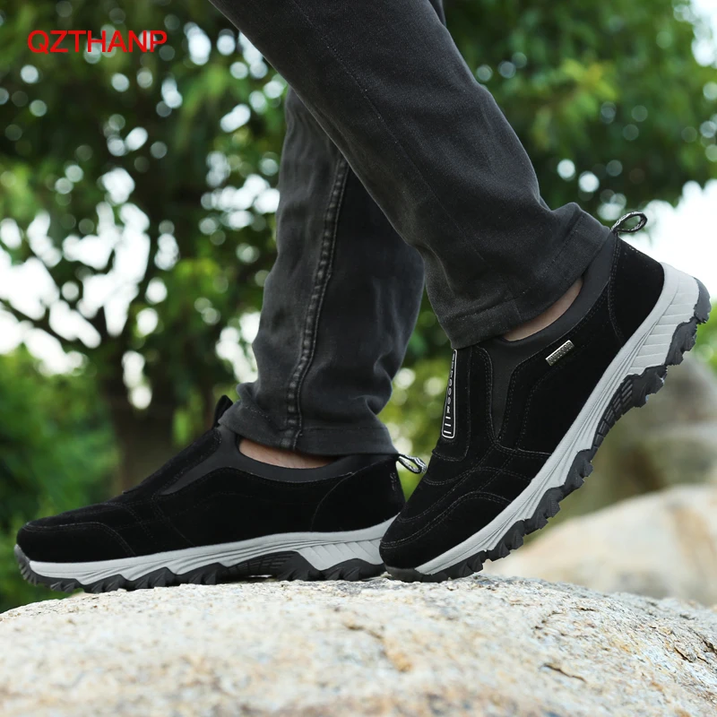 Мужские замшевые ботинки коричневые повседневные из дышащего материала теплая