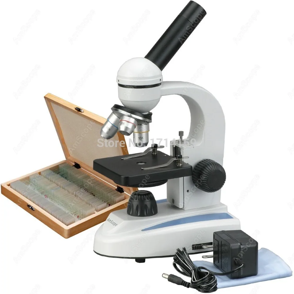 Школьные микроскоп-поставка AmScope 40X-1000X металлический корпус Стекло объектив