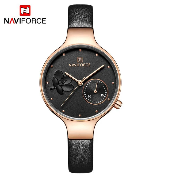 NAVIFORCE женские часы люксовый бренд кожаные женские кварцевые часы спортивные Relogio Feminino Montre Femme наручные часы - Цвет: rose black