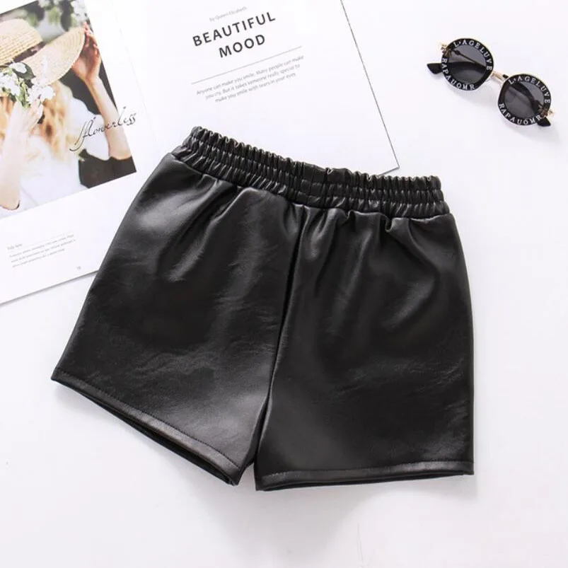 Весенние Короткие штаны для девочек детские брюки из искусственной кожи шорты с
