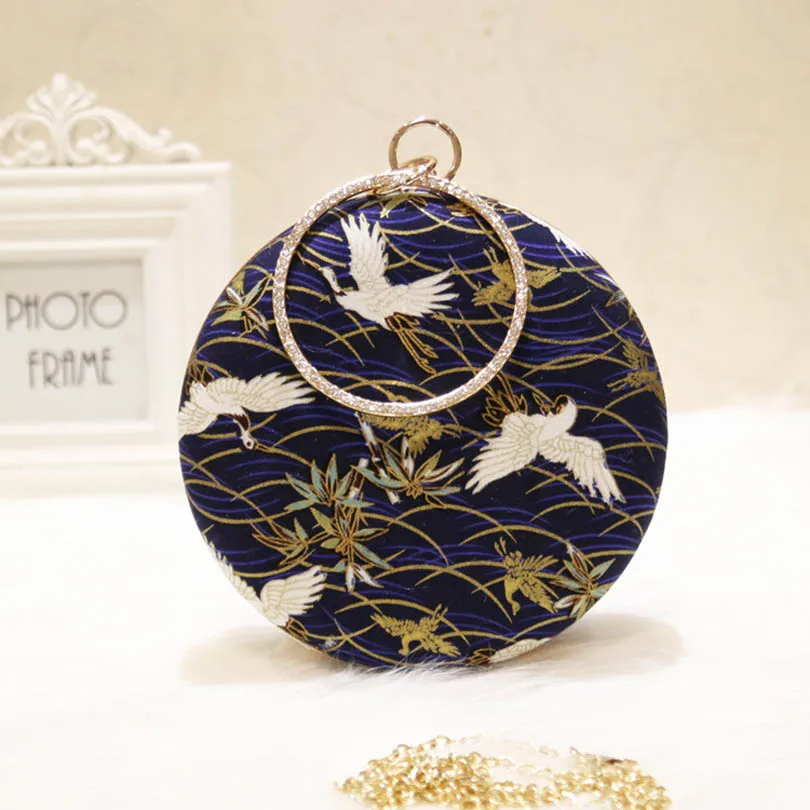 Navy Blue Женские винтажные круговые клатчи с вышивкой, вечерние сумочки, женские вечерние сумочки, свадебные кошельки, сумочки для макияжа, сумочки с бриллиантами - Цвет: Navy Blue