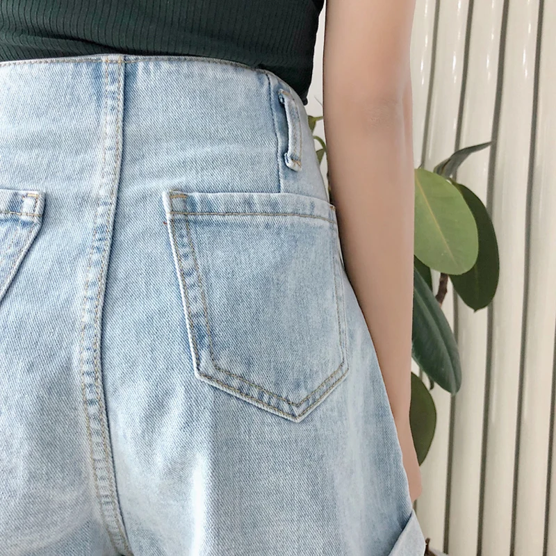 BGTEEVER двубортные трапециевидные женские джинсовые шорты 2018 летние широкие джинсы