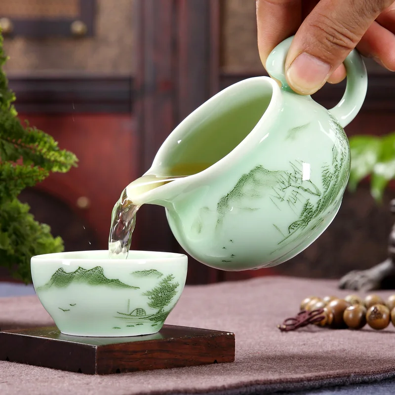 180ml Hand-painted tea fair cups pottery Kung Fu set Longquan celadon sea | Дом и сад