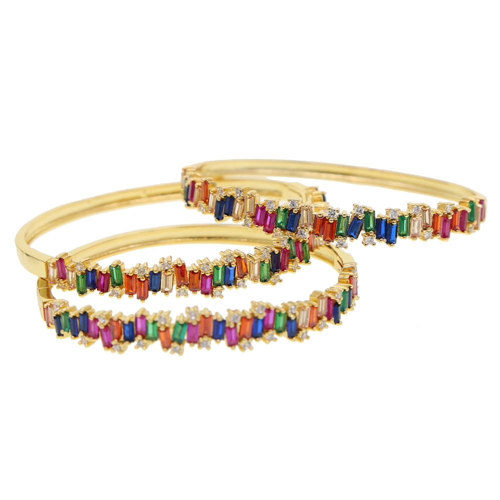 Женский браслет с радужным кубическим цирконием позолоченный браслет-багета