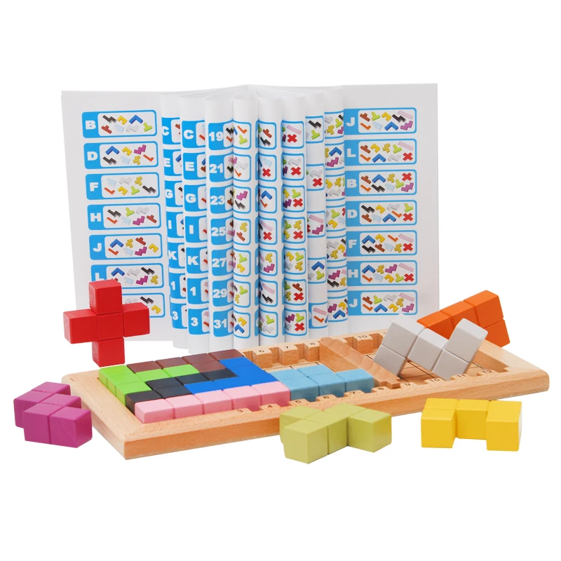Деревянный Тетрис, головоломка Tangram, головоломки, головоломки, игрушки, строительные игры, красочные деревянные пазлы, коробка, развивающие