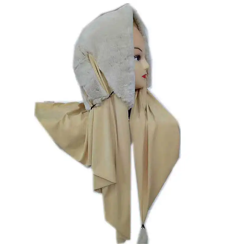 NGSG Зимний натуральный мех кролика рекс морщинка хиджаб Джерси-шарф для женщин