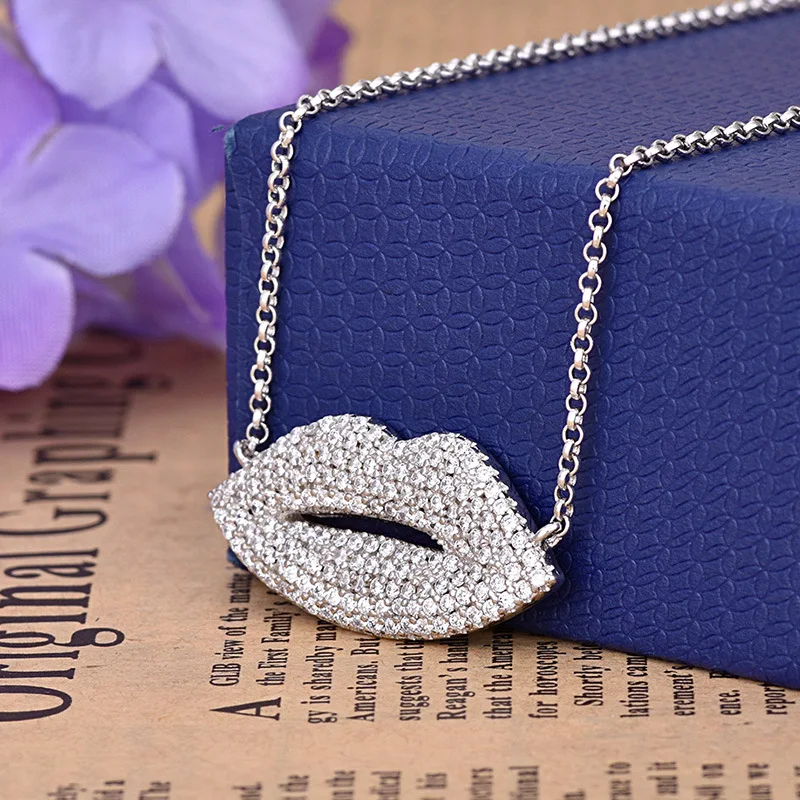 Новые ожерелья с красными губами, циркониевое уникальное модное регулируемое ожерелье на цепочке, серебряное ожерелье в виде рта ZK40