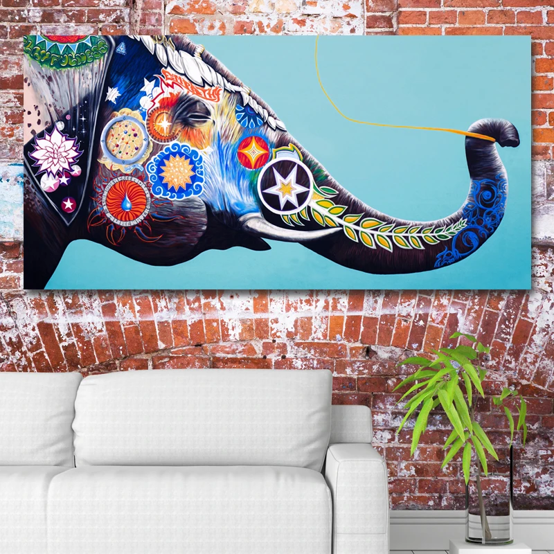 Красочная Абстрактная живопись слон рисунок на холсте Настенная картина для