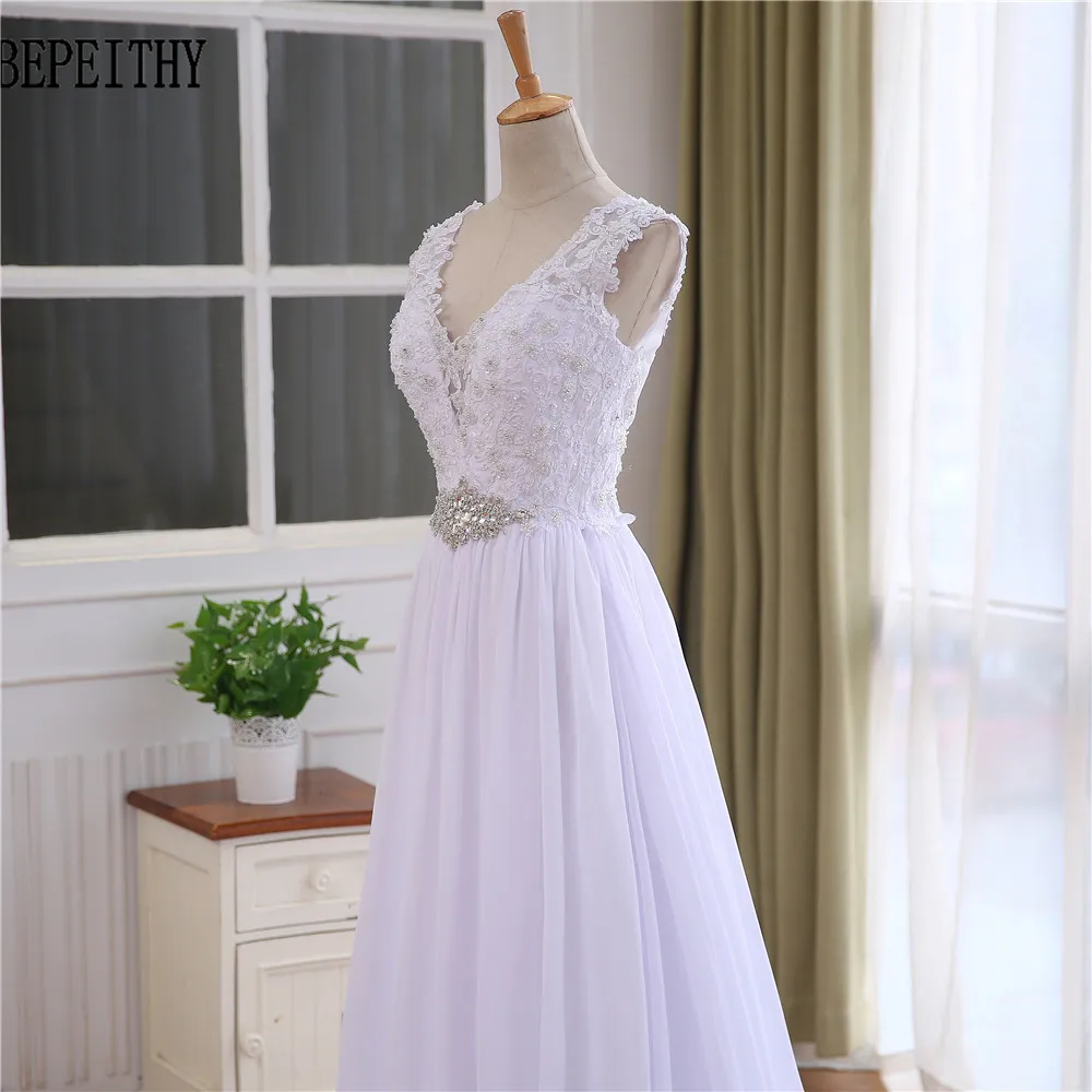 BEPEITHY Robe De Mariage Casamento с v-образным вырезом трапециевидная аппликация бусины с открытой спиной Vestido De Novia с коротким шлейфом винтажное свадебное платье