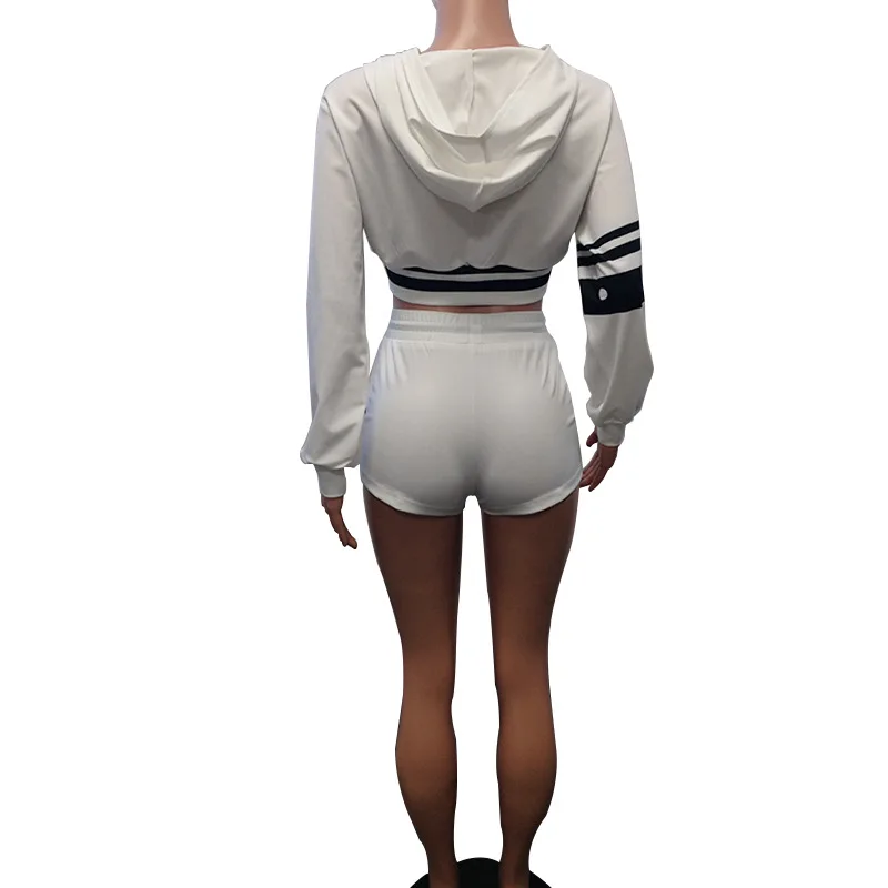 OMILKA/2018 летний женский укороченный топ на молнии с капюшоном и шорты комплект