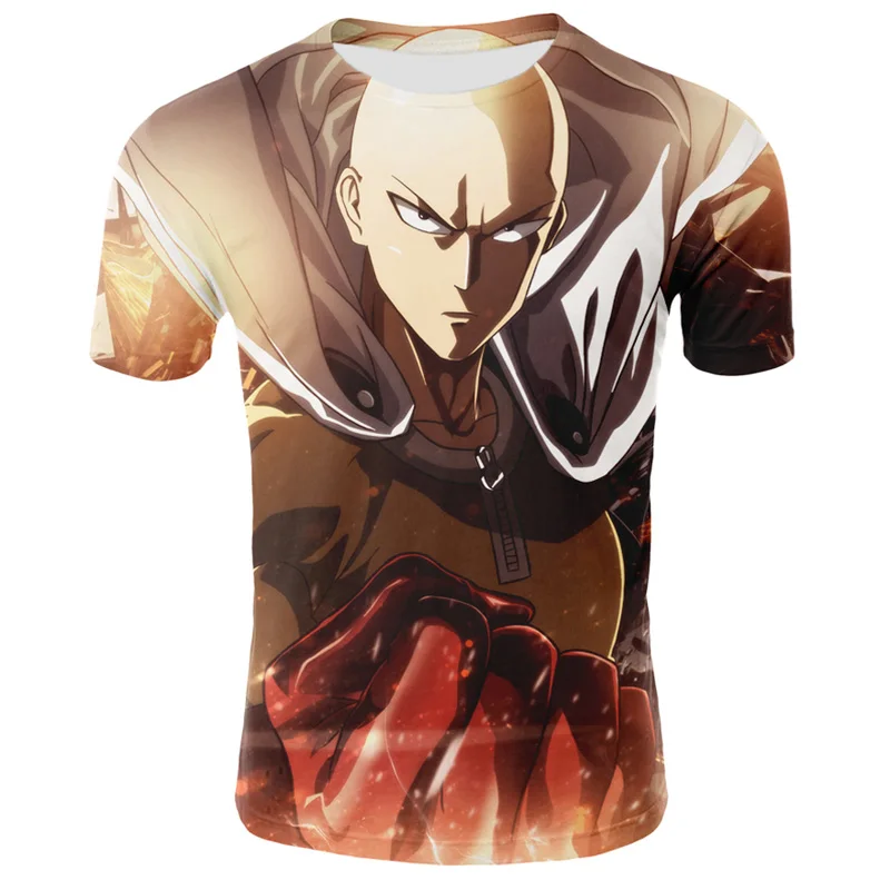 Anime men's T-shirt Saitama fun summer 3D printing round neck casual top | Мужская одежда