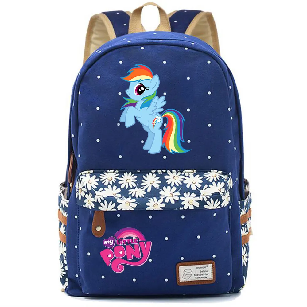 Kawaii My Little Pony Rainbow Dash Pinkie Pie с цветами в горошек, школьная сумка для мальчиков и девочек, женский рюкзак, Подростковый холщовый женский рюкзак