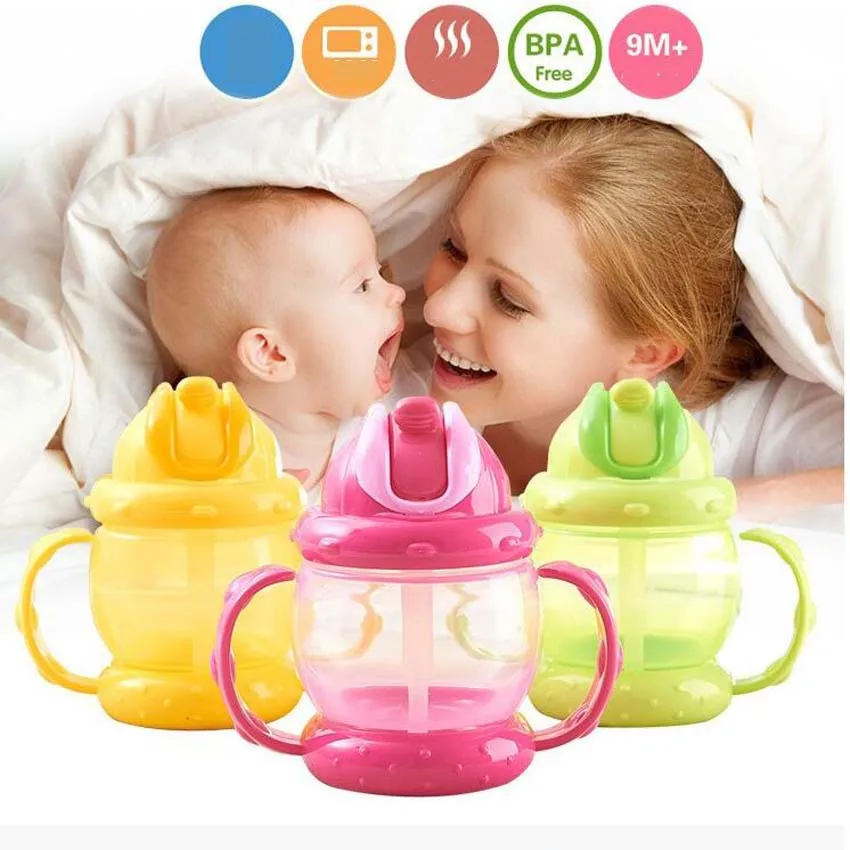 240 мл Обновлено прочный пеленки младенца детская чашка с трубочкой Питьевая