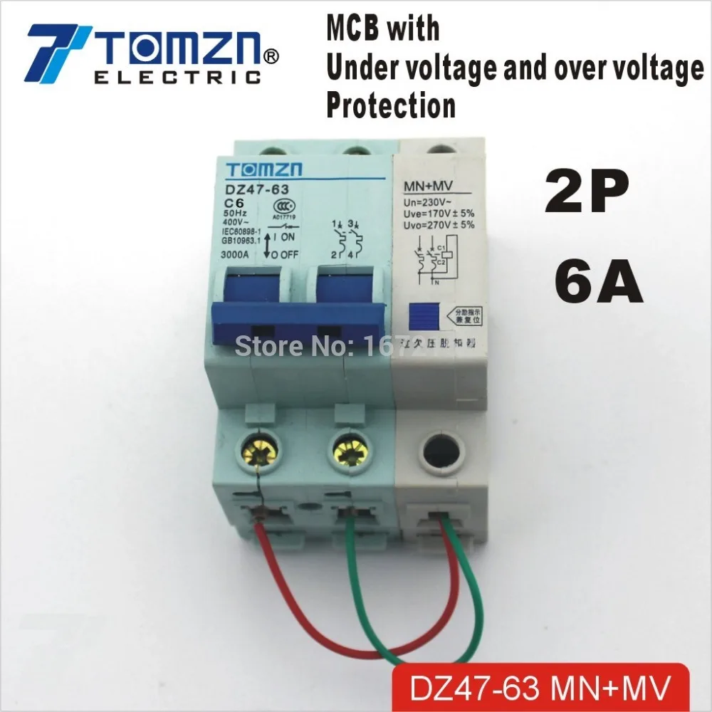 2P 6A 400V ~ 50 HZ/60 HZ MCB с перенапряжением и защитой от напряжения мини выключатель C45 C