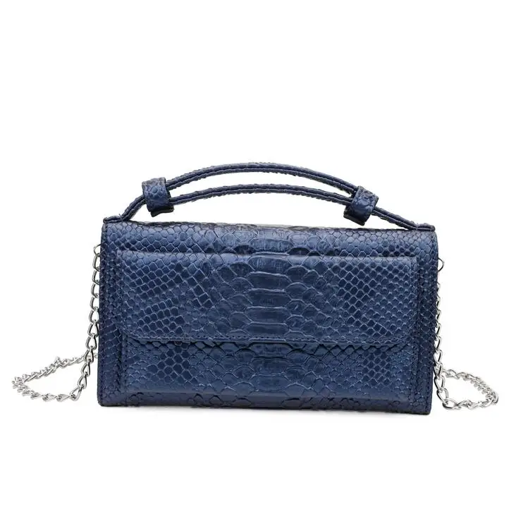 Dark blue Роскошный Дневной клатч из воловьей кожи на одно плечо, сумка через плечо, маленькая сумка с крокодиловым узором из натуральной кожи, клатч на цепочке, женский подарок - Цвет: Dark blue