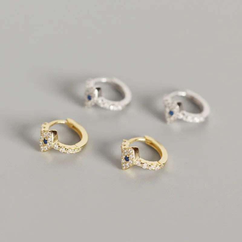 Серьги-кольца от сглаза, 925 пробы, серебряные, корейские серьги, белые, золотые, синие, циркониевые Серьги, Модные женские ювелирные изделия, 925 Серебряный подарок