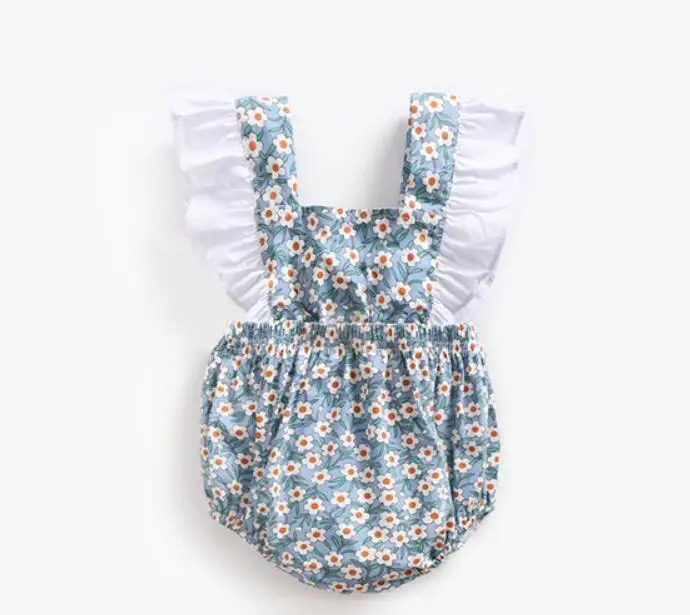 Blue Floral Хлопковая одежда для малышей новые детские комбинезоны для мальчиков и девочек, комбинезоны спецодежда для новорожденных, ползунки для маленьких девочек, Ползунки для новорожденных мальчиков - Цвет: Blue Floral