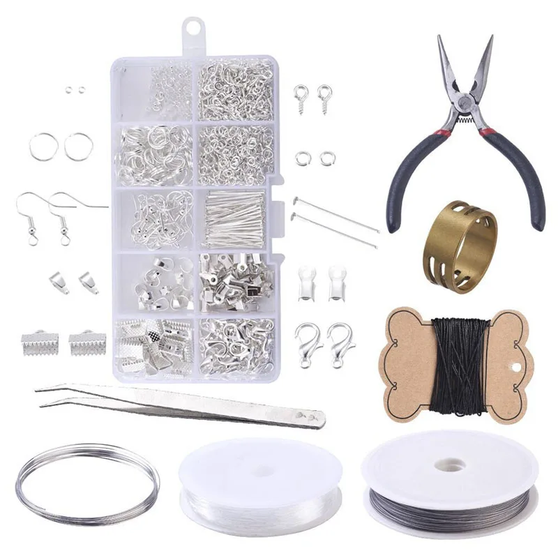 silver set Мода ручной работы DIY ювелирные крючки Серьги Набор Колье набор золотой серебряный цвет с DIY Инструменты серьги наборы набор - Цвет: silver set