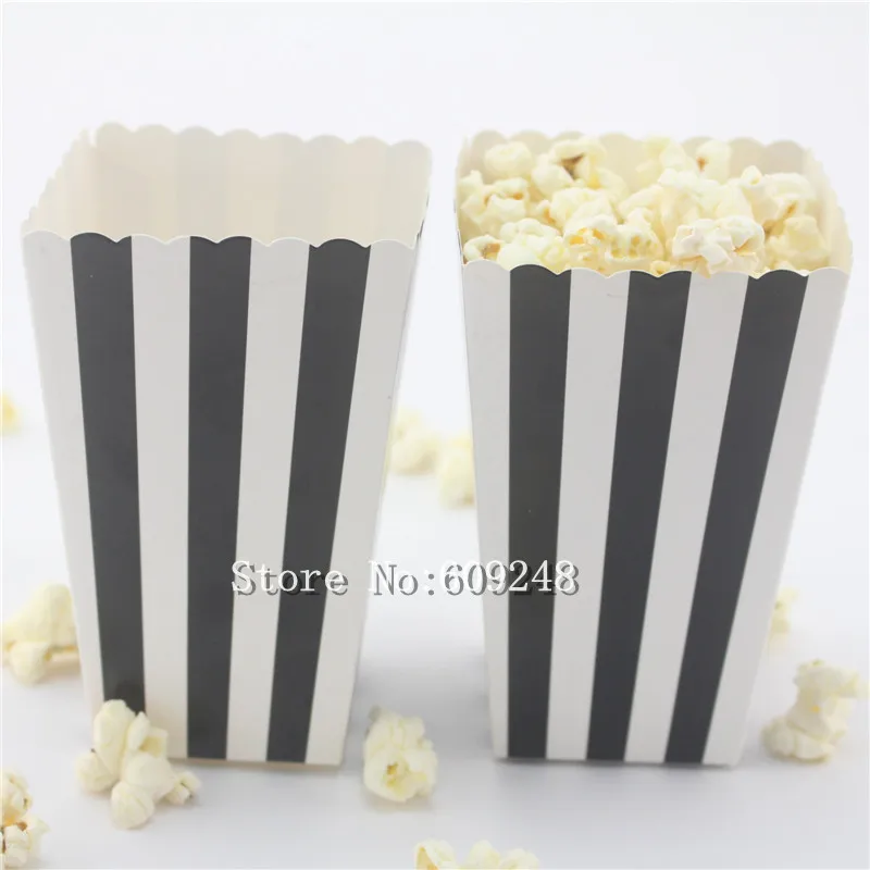 24 шт Черные Полосатые Бумажные Мини-коробки для попкорна черно-белые полосатые