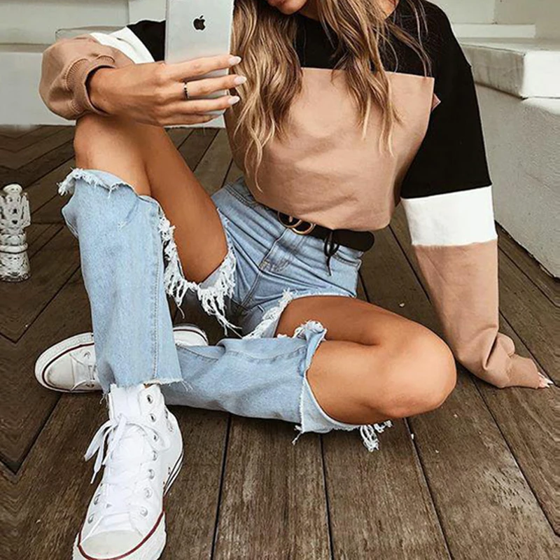 Новинка 2018 модные повседневные топы с круглым вырезом и рукавами фонариками на