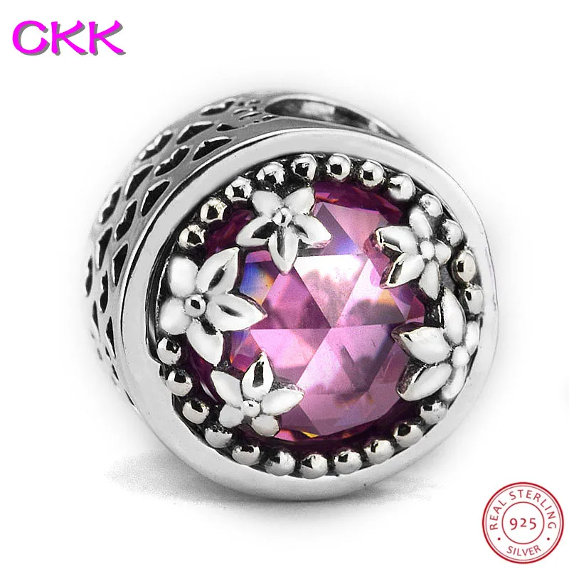 CKK сияющее сердце цветочные бусины розовый кристально чистый CZ DIY Fit PANDORA Подвески Серебро 925 для женщин ювелирных изделий CK002A