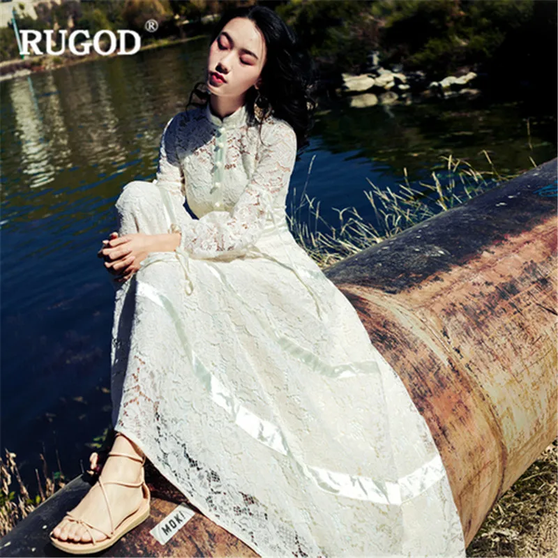 RUGOD кружевное полупрозрачное сексуальное платье с открытыми плечами женское