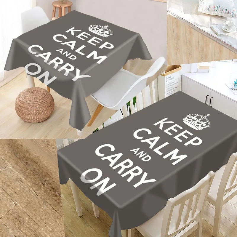 Скатерть под заказ для стола с надписью Keep Calm And Carry квадратная Водонепроницаемая