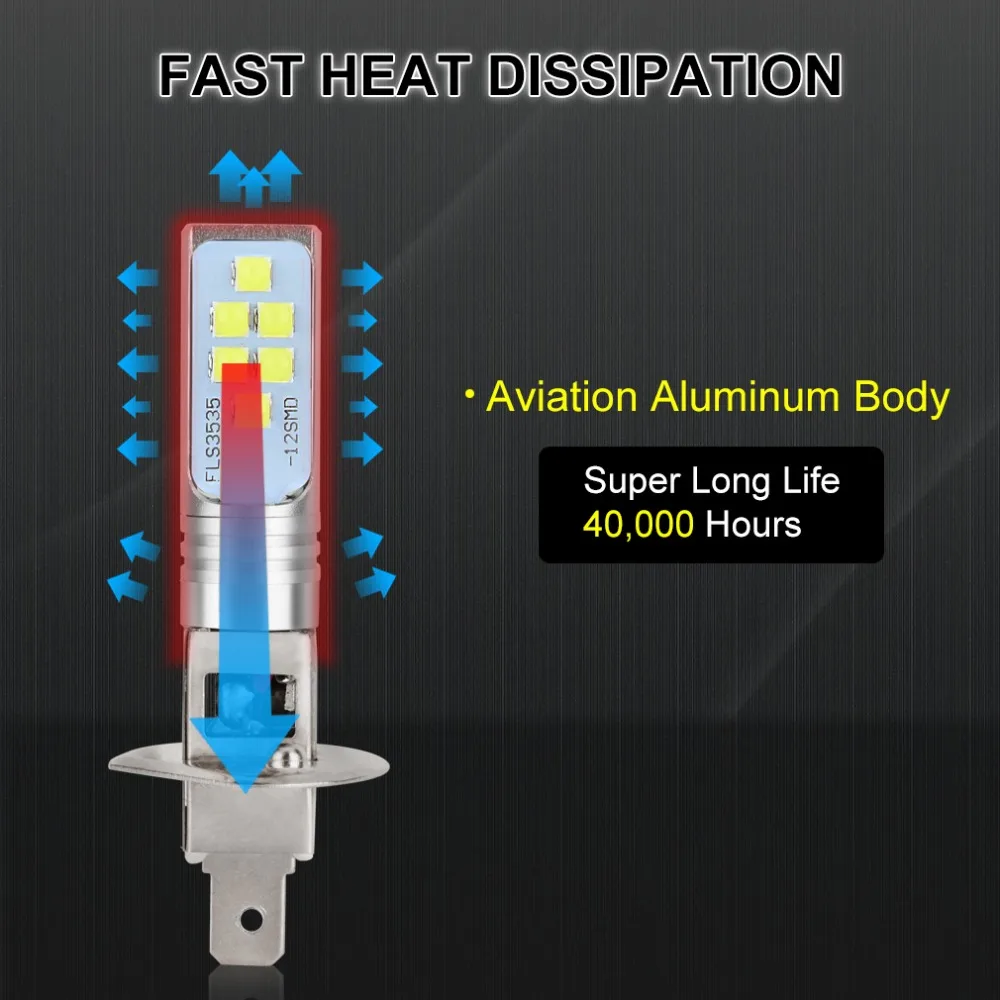 2 шт. Автомобильная противотуманная фара H1 светодиодный фонарь 12SMD 1400LM светодиодный противотуманный фонарь 6000K белый DC 12V 24V
