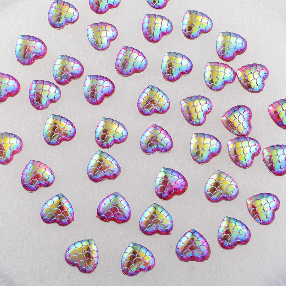 

BOLIAO New 30Pcs 12*12mm ( 0.47*0.47in ) Heart Shape Fish scale Hot Pink Resin Flatback Appliques/Craft/Wedding Decoration DIY