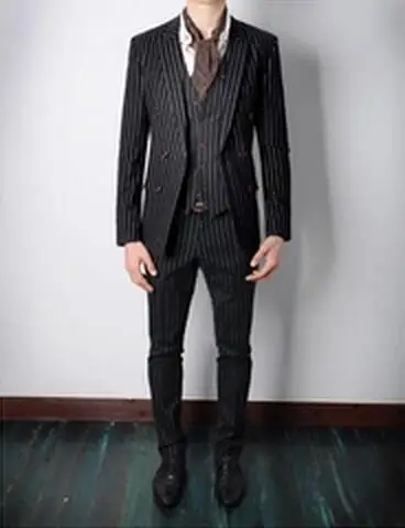 Новинка 2017 (костюм + жилет брюки) мужская одежда Модный черный белый полосатый
