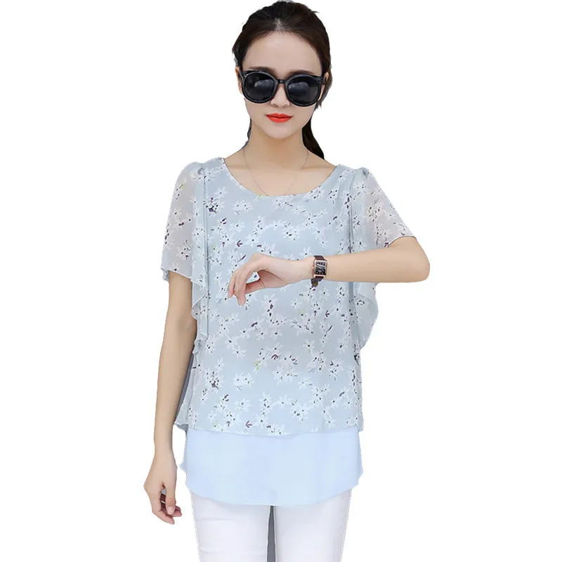 Ретро Цветочный Принт сексуальный Летний Топ для женщин 2018 плюс размер шифоновая