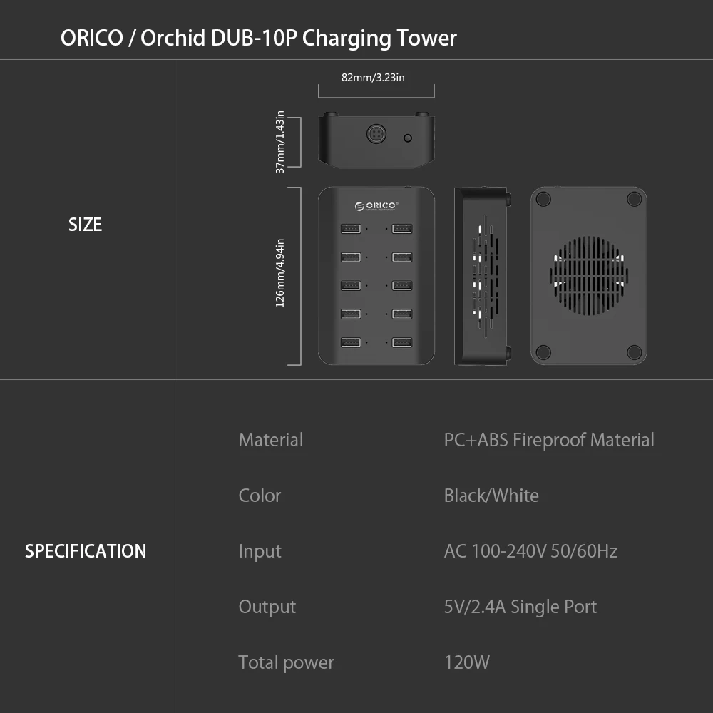 ORICO USB зарядное устройство 10 портов USB зарядная станция Смарт 5V2. 4A 120 Вт ЕС США адаптер питания стандарта Великобритании для супермаркета отеля железнодорожная станция