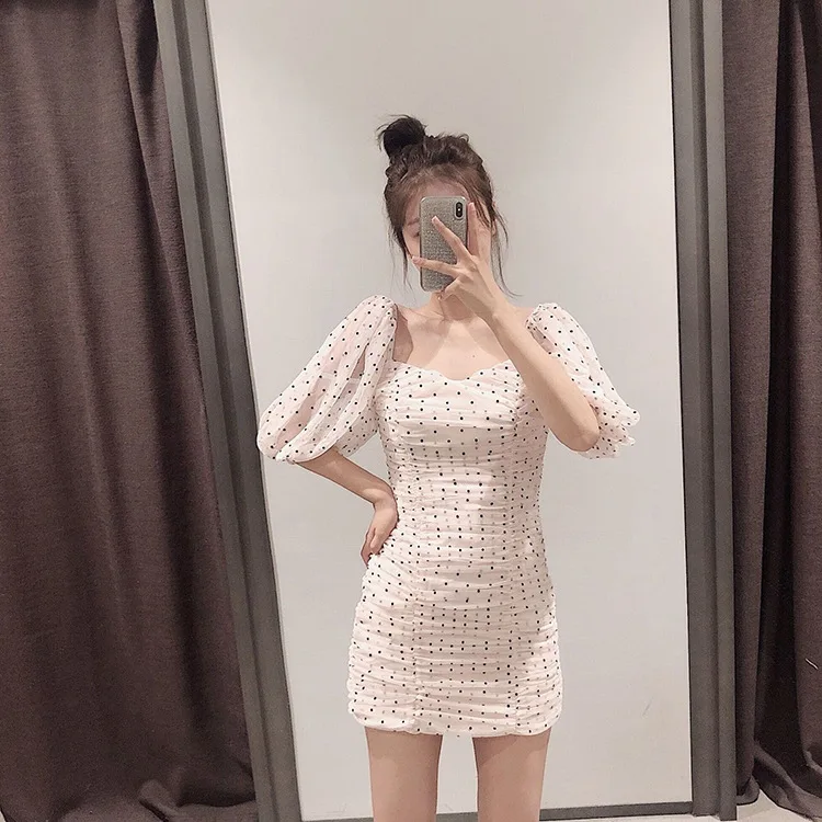2019 Новое Женское платье в горошек для женщин офисное Мини Короткое винтажное