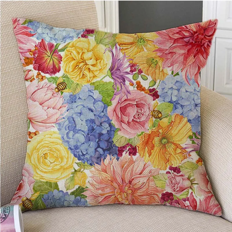 Наволочка для диванной подушки с Тропическими Цветами акварельными