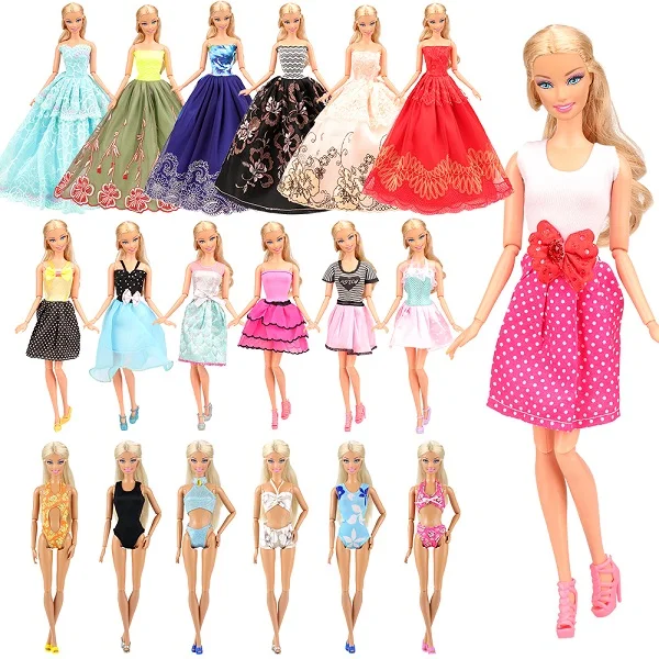 16 PCS Dresses Kits Новейшая мода, ручная работа, дешевые 10 кукол, одежда/Лот+ 3 купальника+ 3 кукольного платья, аксессуары для Барби, игры, сделай сам, игрушки на день рождения - Цвет: 16 PCS Dresses Kits
