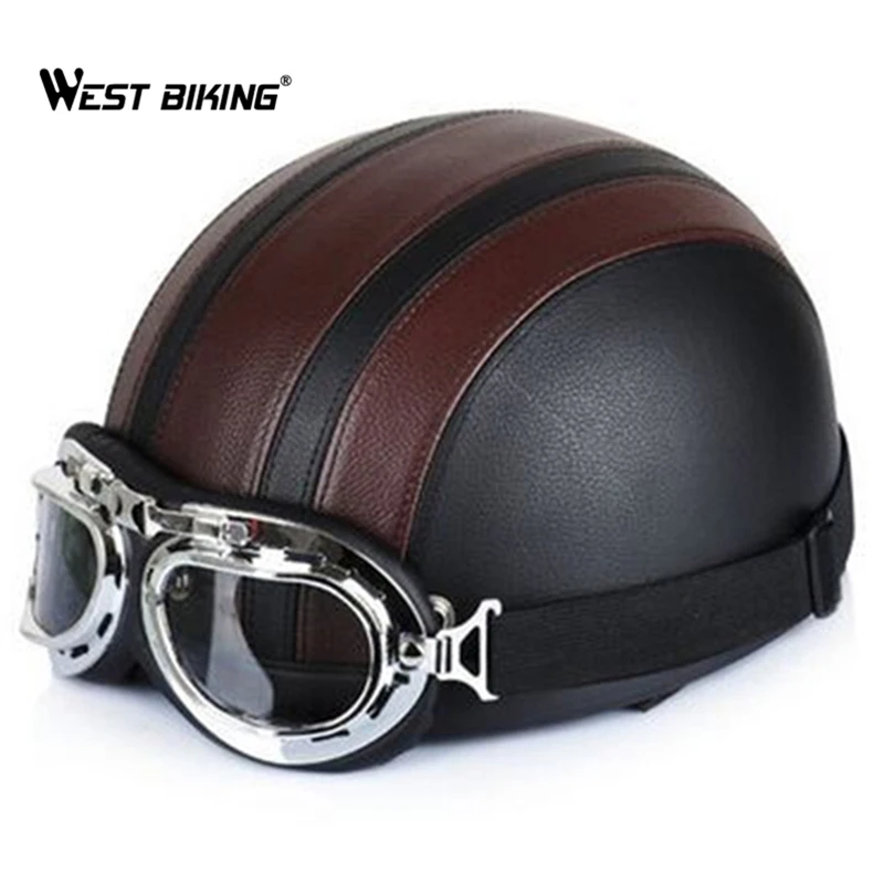 Велосипедный шлем с открытым лицом кожаный козырьком УФ очки в винтажном стиле