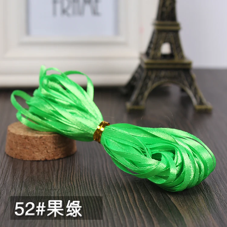 Apple Green 25 ярдов 3 мм 1/" атласная лента для рождественской вечеринки, свадьбы, украшения для команды невесты, подарочная упаковка, шелковая фитас Рубан - Цвет: Apple Green