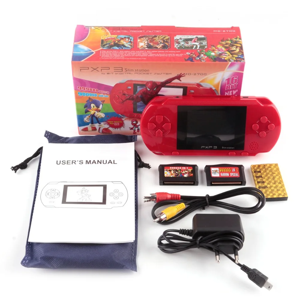 Портативная портативная игровая консоль PXP3 16-битная с av-кабелем + 2 игровых карты