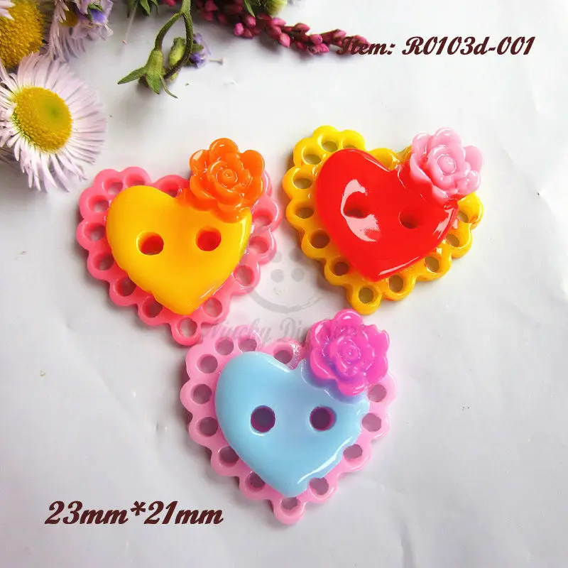 

New Diy craft supplies 48pcs 1/ mixed color Epoxy handmade heart button for sewing scrapbook craft accessories 23mm*11mm