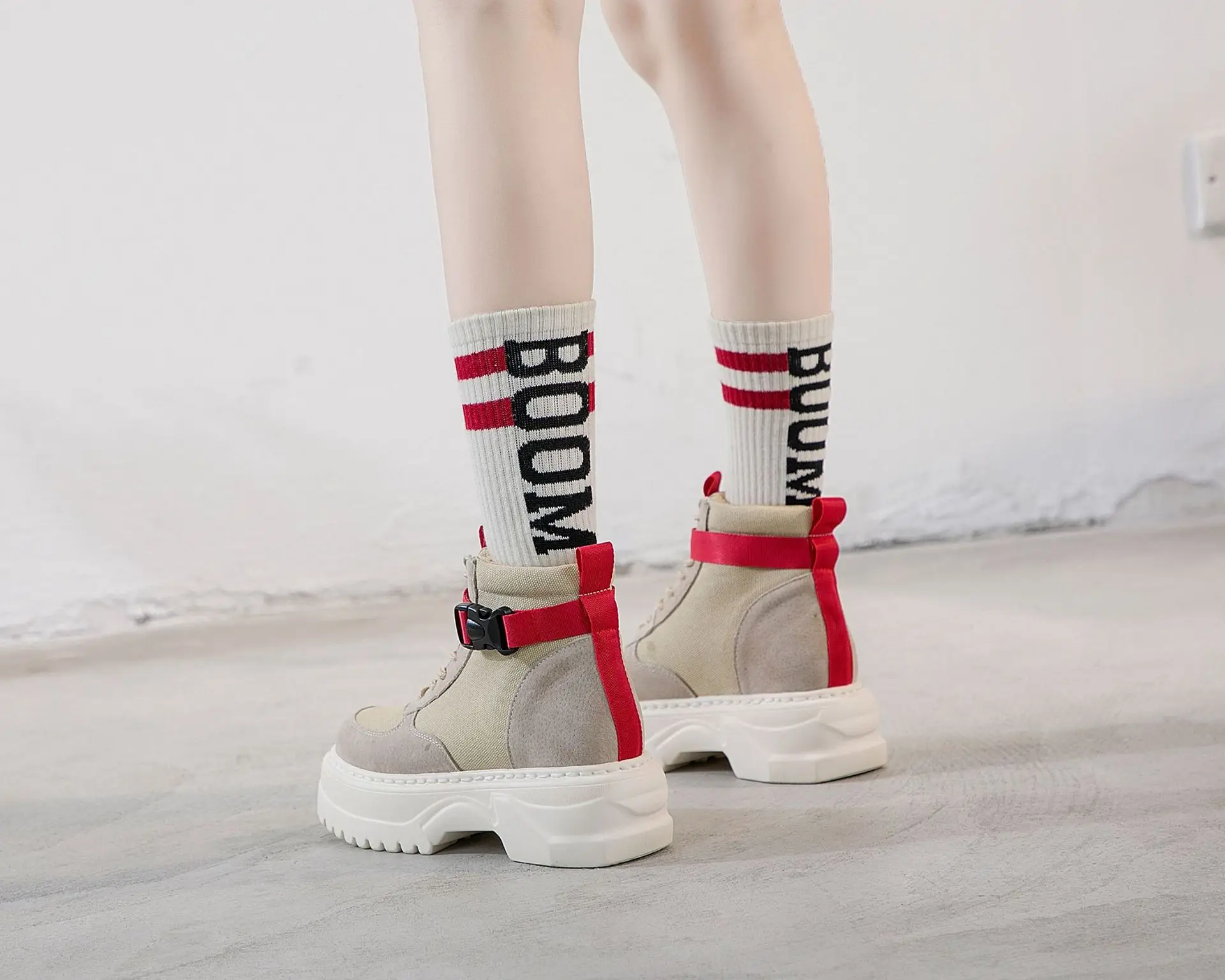 SWYIVY High Top Ladies Shoe Ankle Belt Women Sneakers Autumn Casual Shoes Woman Genuine Leather Platform Sneakers For Women