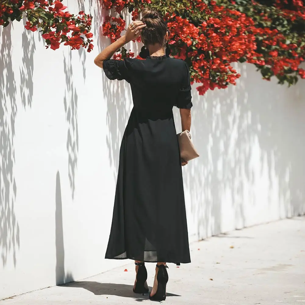 WildPinky летние женские длинное платье черный Белый Цвет Пляжное макси Для женщин